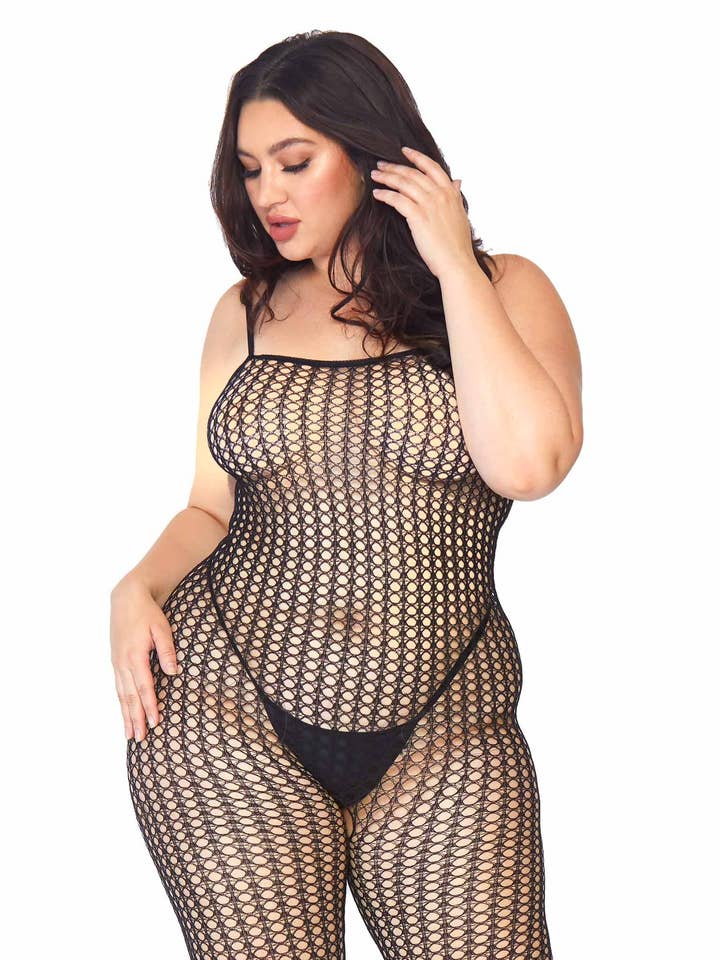 Black Plus Love Game Net Bodystocking for wholesale on Faire