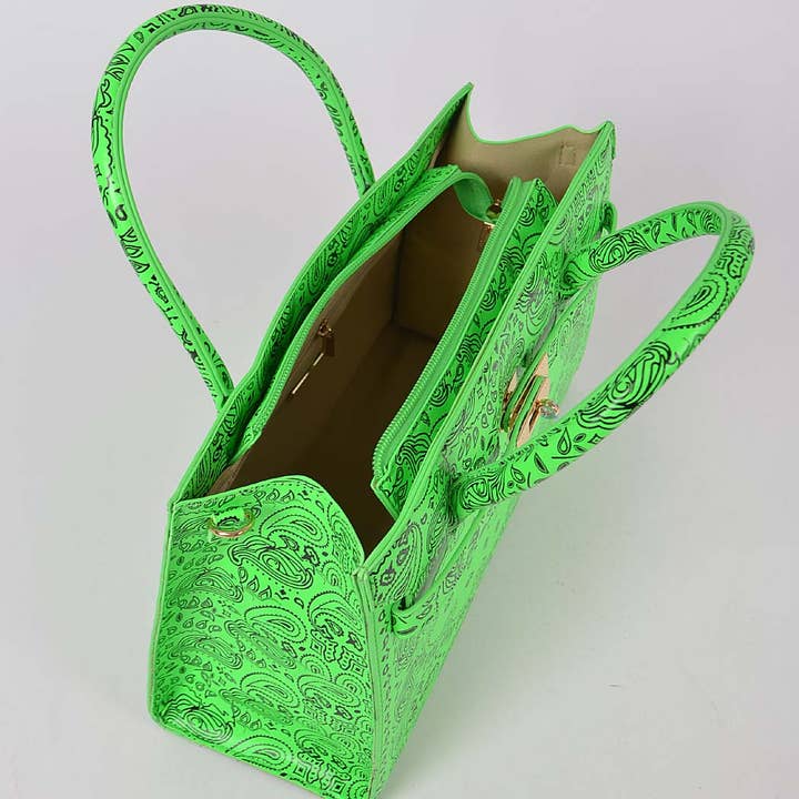 3AM BY H&D ACCESSORIES - Wholesale Tote Bag - Women's - Neon Bandana Print Handles Tote Bag6