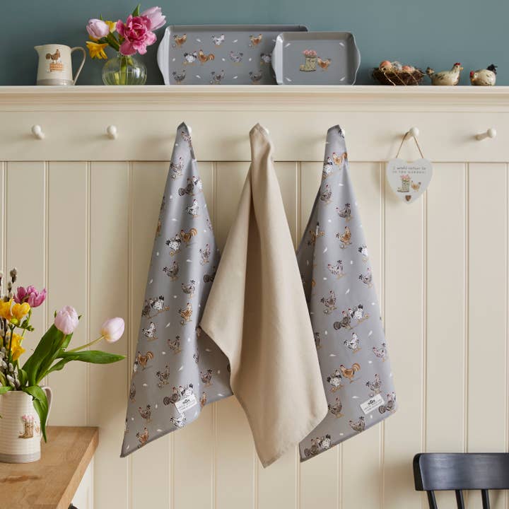 Sage Grey 3 Pack Tea Towels Hen House Lane for wholesale on Faire1