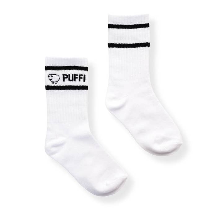 Children’s High Socks – White with Logo for wholesale by PUFFI