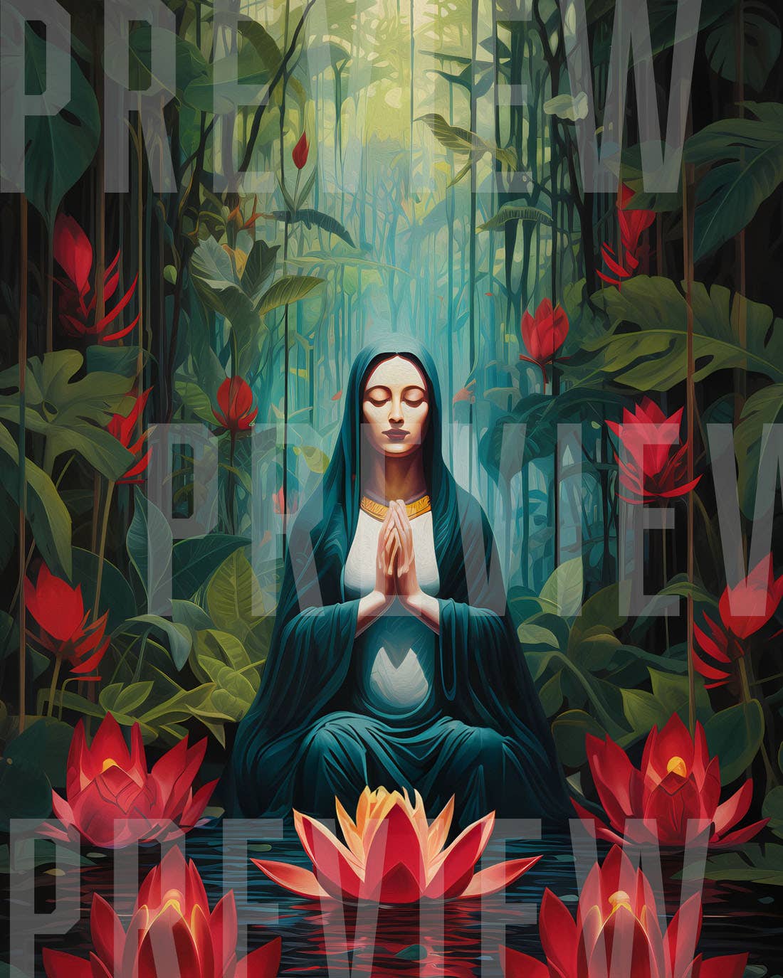 Spiritual Art Supply - Wholesale Art Print - Mary Mother of Jesus Rosary Art Poster, P-RCVM3 Art Print0