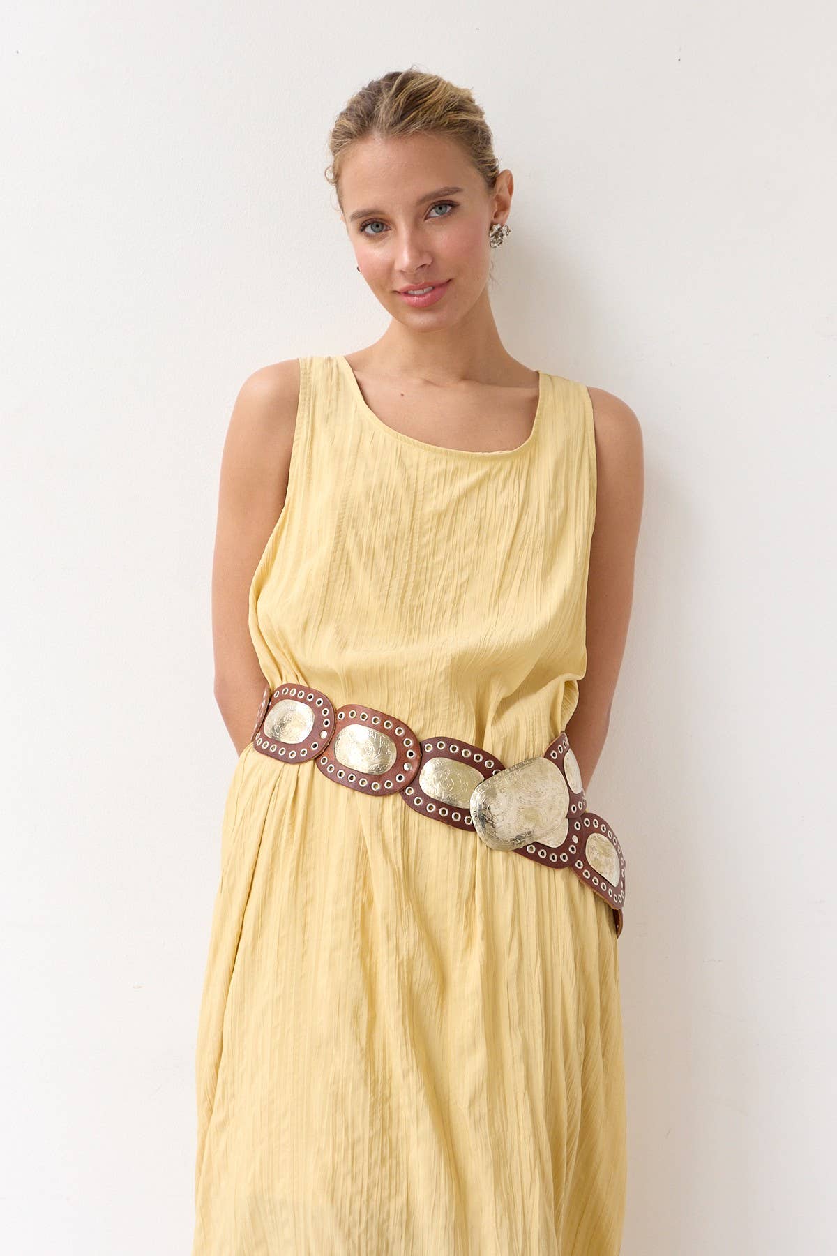 MUTE YELLOW Textured Easy Dress With Slip Dress - RD1103 for wholesale on Faire3