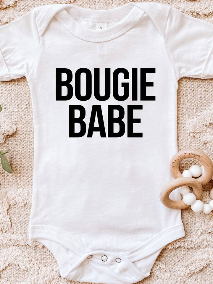White Bougie Babe Baby Onsies Onsies for Babies Babe Onesie Bebe O for wholesale on Faire