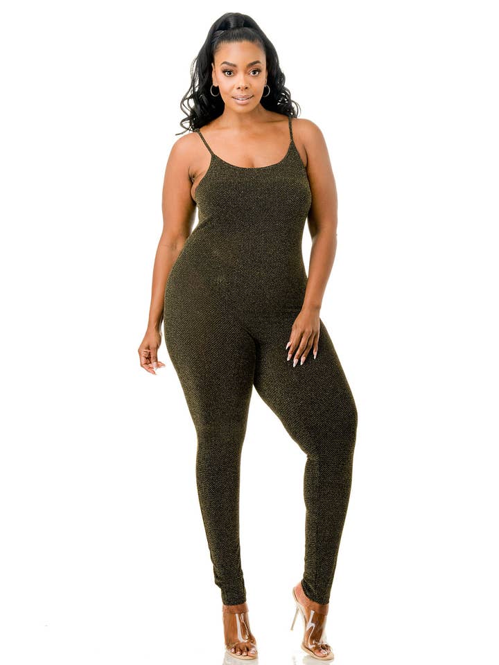 Namatt Design - Wholesale Jumpsuit - Women's - Plus Glitter Spaghetti Straps Catsuit1