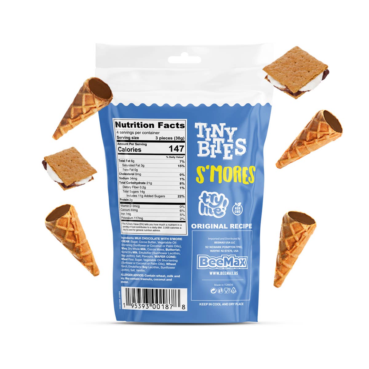 Beemax - Wholesale Chocolate - Tiny Bites Mini Waffle Cones w S'mores Flv 4.24oz 2