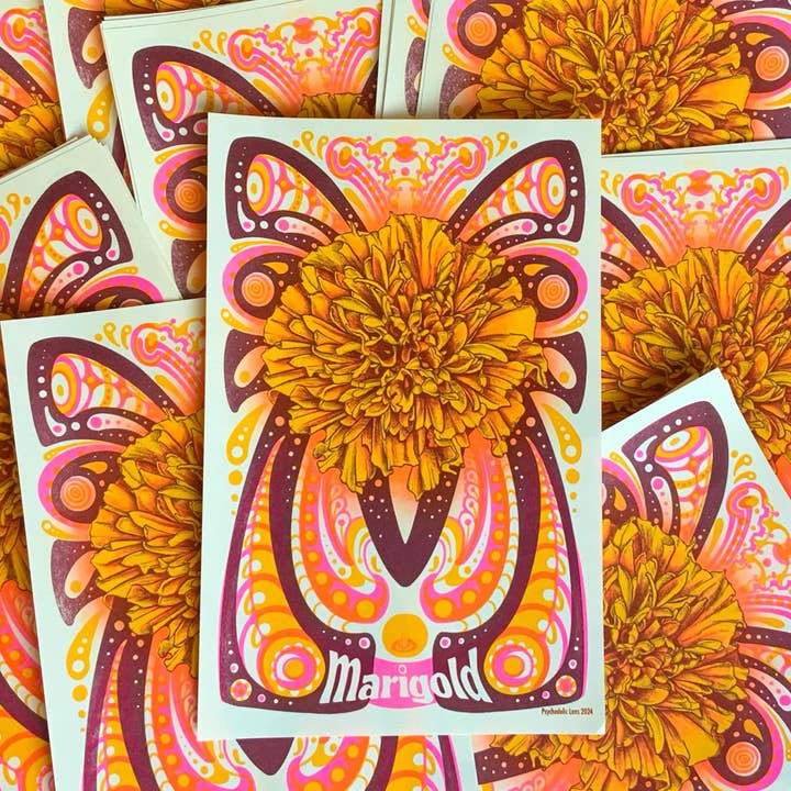 Psychedelic Lens - Wholesale Wall Art Set - Vertical Marigold Riso Print