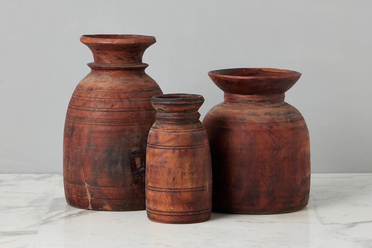 etúHOME - Wholesale Vase - Vintage Wood Jug Vase, Large0