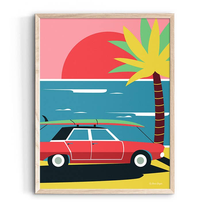 Surf affiche - vintage auto voor wholesale door Le Beau Bazar