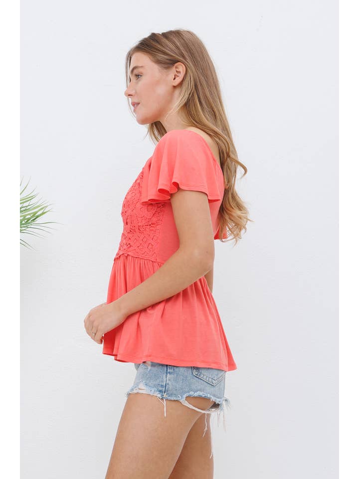 Blue B - Wholesale Blouse - Women's - 31453T - Lace Bralette Bodice Soft Rayon Knit Jersey Peplum