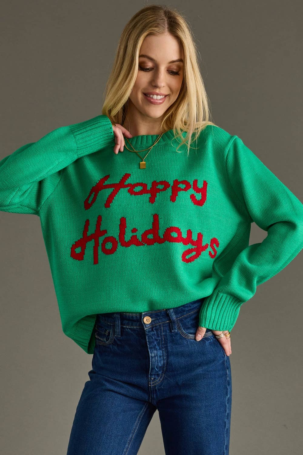 Panache Apparel Co. - Vendita all'ingrosso Maglione tricot - Donna - Maglione Verde e Rosso Buone Feste2