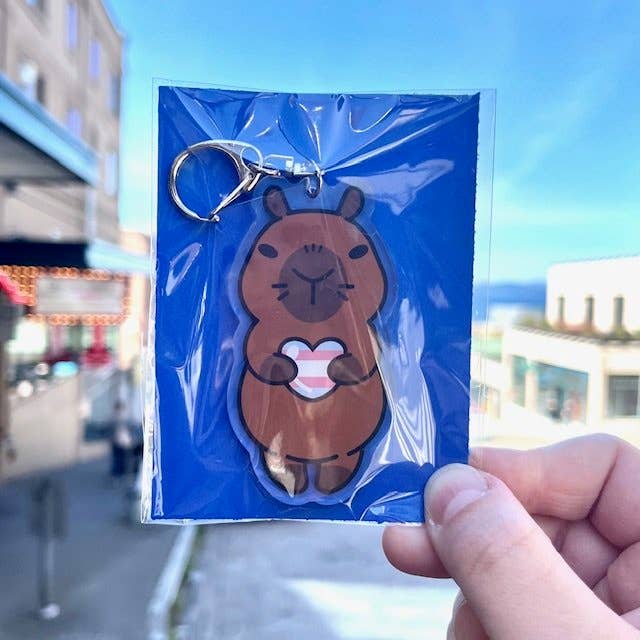 Moldy Tofu Art - Wholesale Keychain - Unisex - Trans Pride Capybara Acrylic Keychain0