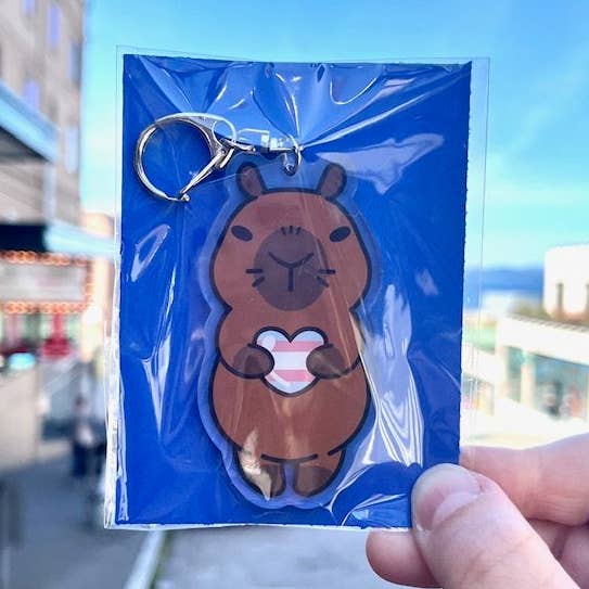 Moldy Tofu Art - Wholesale Keychain - Unisex - Trans Pride Capybara Acrylic Keychain0