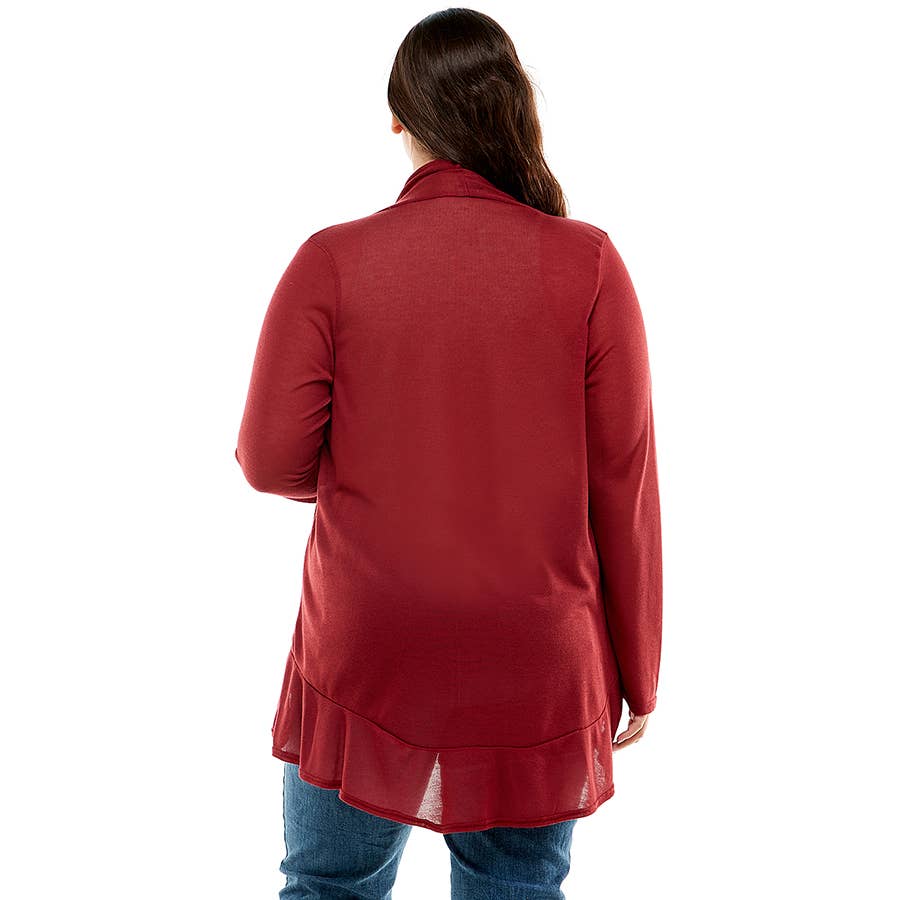 Azules Clothing – Großhandel Strickjacke – Damen – AJK-3016HCX-Plus-Damen-Strickjacke mit langen Ärmeln und Rüschen1