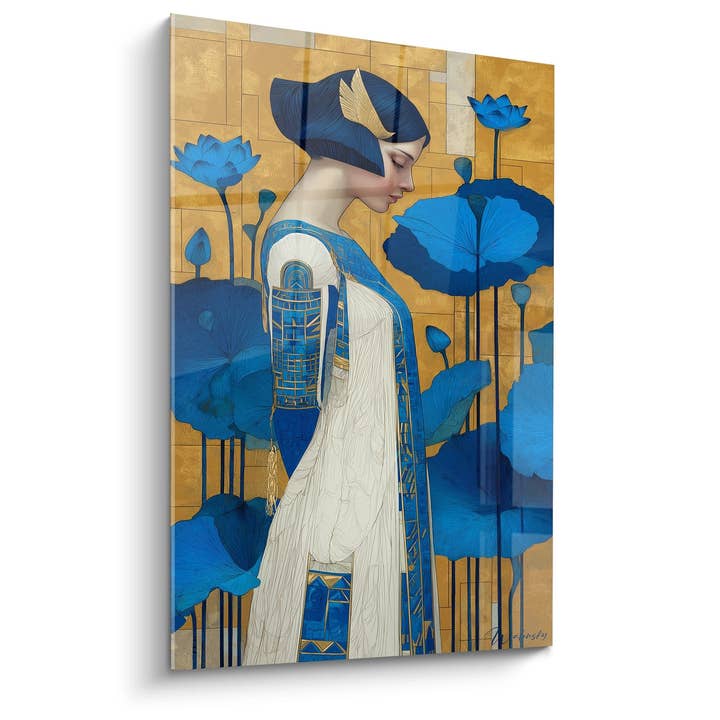 Tavle Kvinde med Blå Lotus - Elegance Art Deco - Udgave Art Deco for engroshandel hos Walensky
