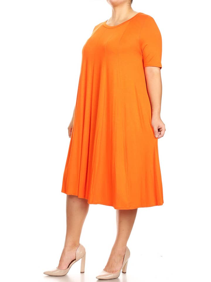 MOA COLLECTION - Wholesale Dress - Women's - Women's Plus Size A-Line Round Neck Casual Solid Midi Dress30