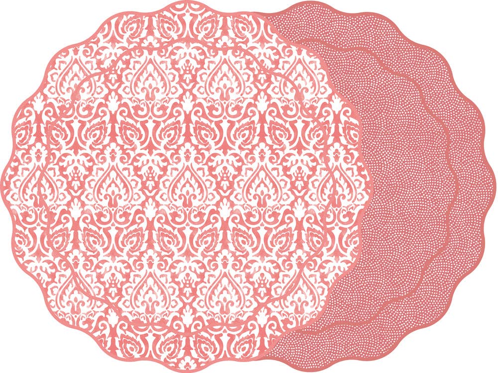 Holly Stuart Home – wholesale Placemat – DAMASK AND DOT FAN REVERSIBLE SCALLOP ROUND PLACEMAT10
