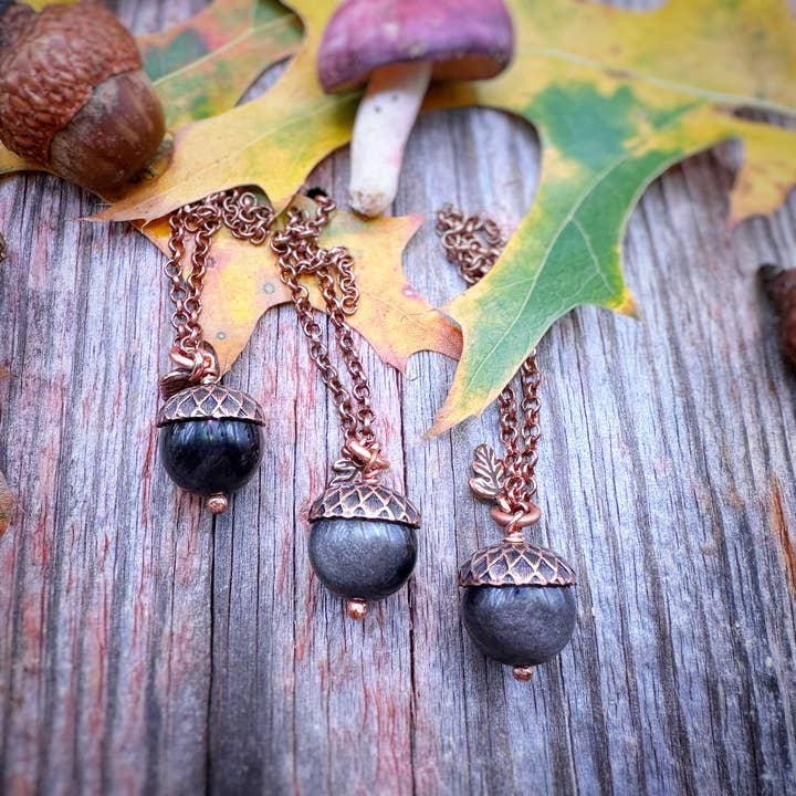 Acorn Necklace - Silver Sheen Obsidian for wholesale by MergingMetals
