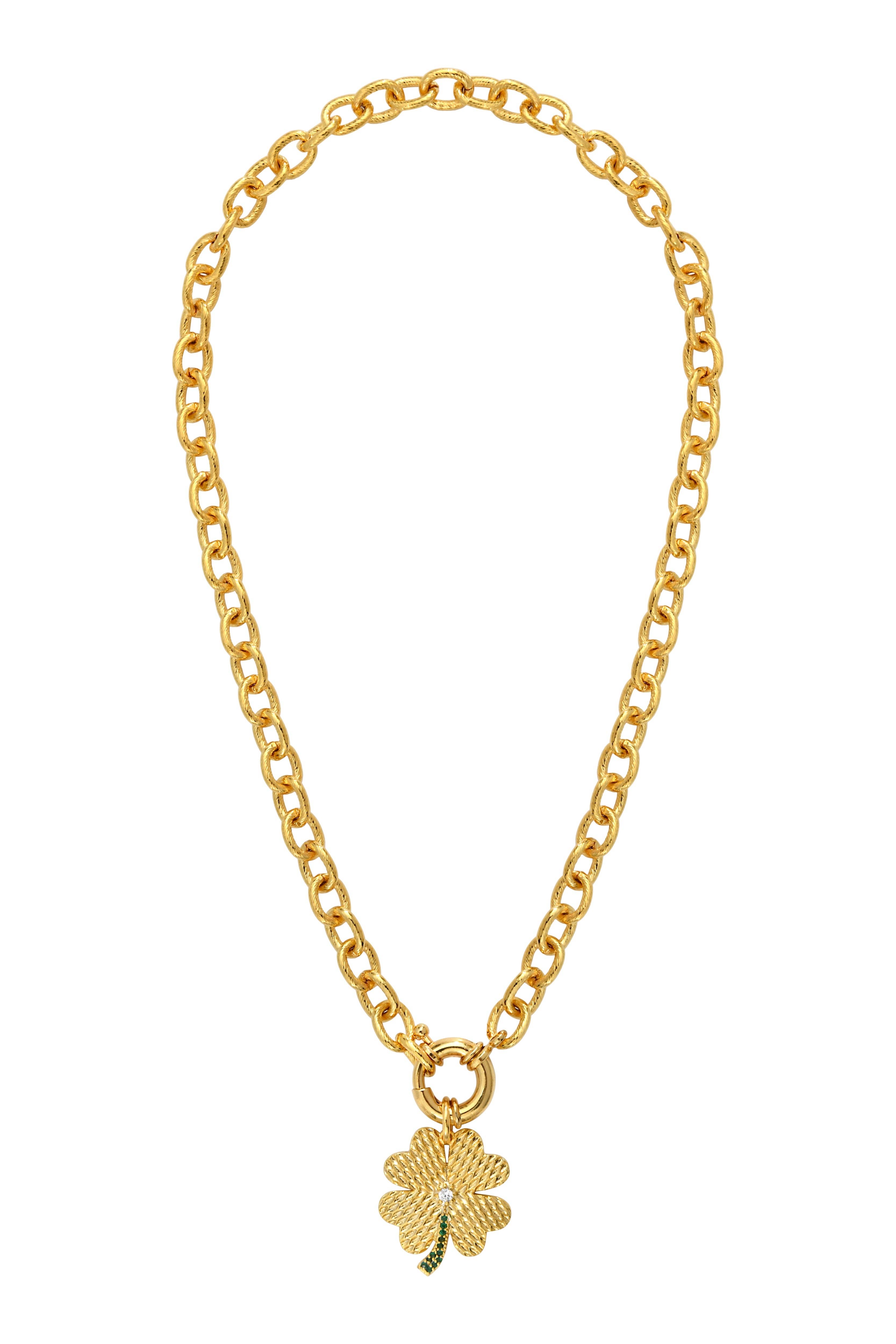 A.B. Paris – Großhandel Kette mit Anhänger/Charm – Kleeblatt-Halskette aus 24k vergoldetem Messing4