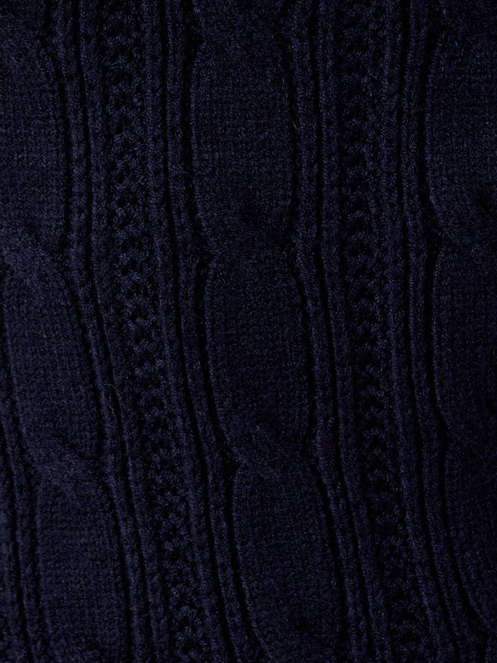 NAVY COLLAR SCALLOP DETAIL CABLE KNIT SWEATER MIDI DRESS for wholesale on Faire5
