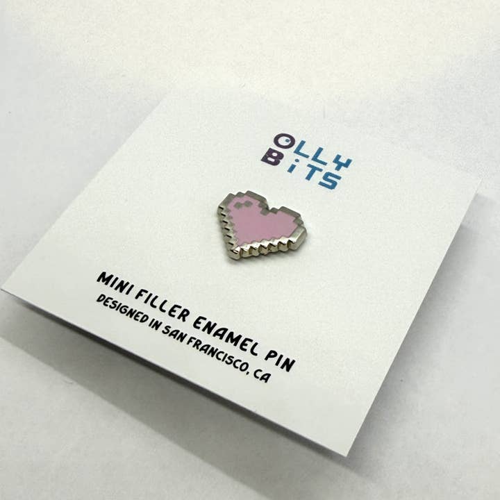 Pastel Pink Pixel Heart Mini Filler Enamel Pin for wholesale by Ollybits Pixel Art