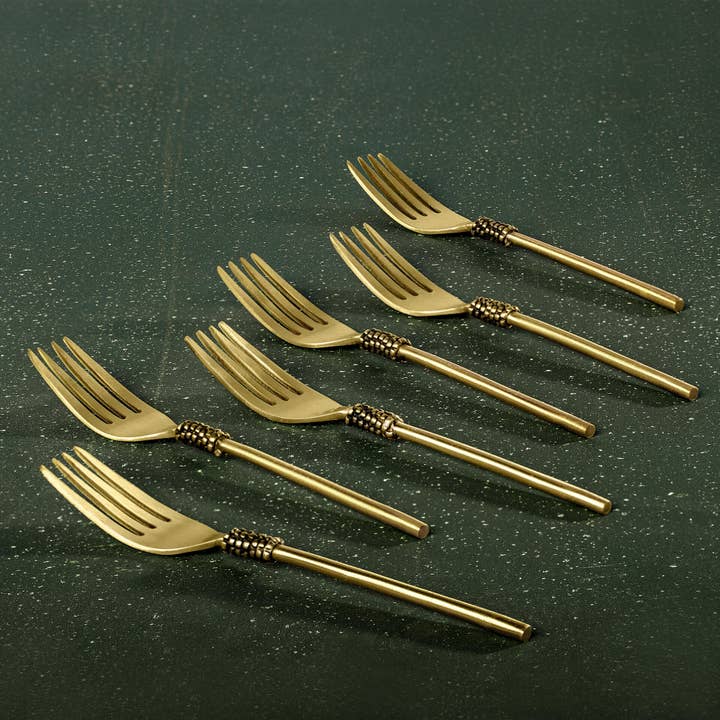 Indriya Home - Wholesale Table Fork - Masai Brass Table Fork Set Cutlery – Gold Finish, Set of 61