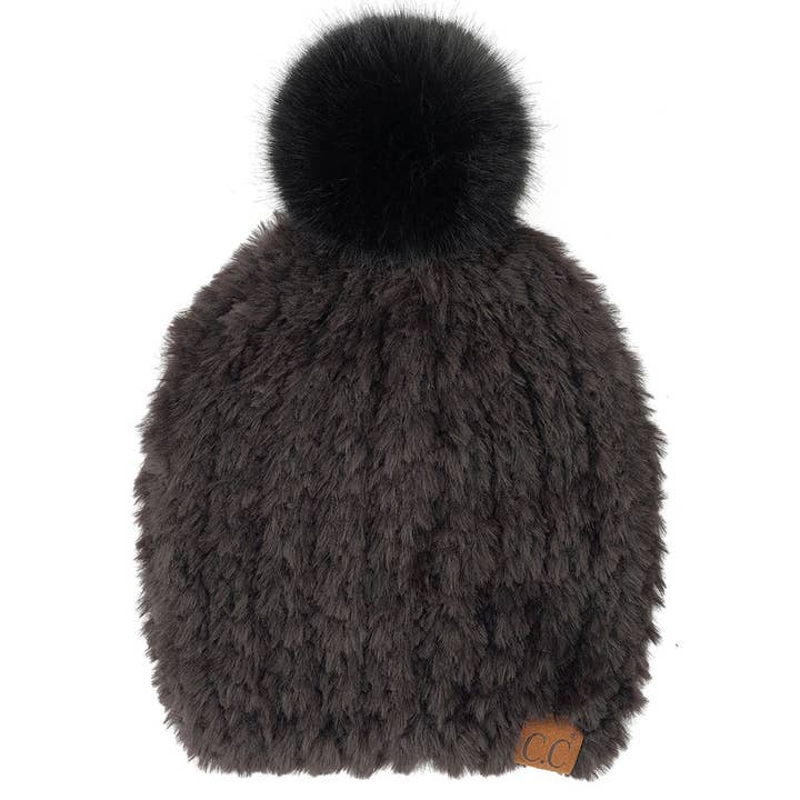 Fashion City - Vente Bonnet – femme - Bonnet en fausse fourrure avec pompon4