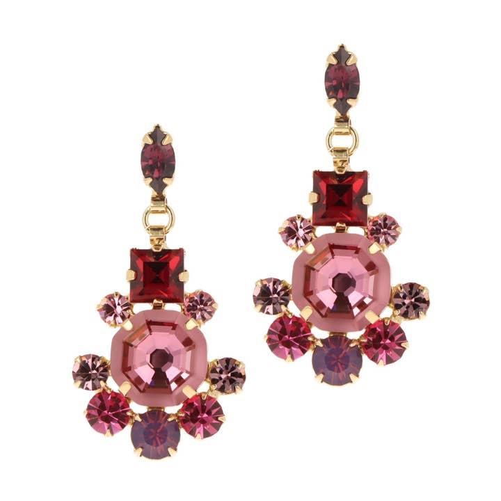 Lalique Earrings Pink - Gold, Handmade for wholesale by OTAZU