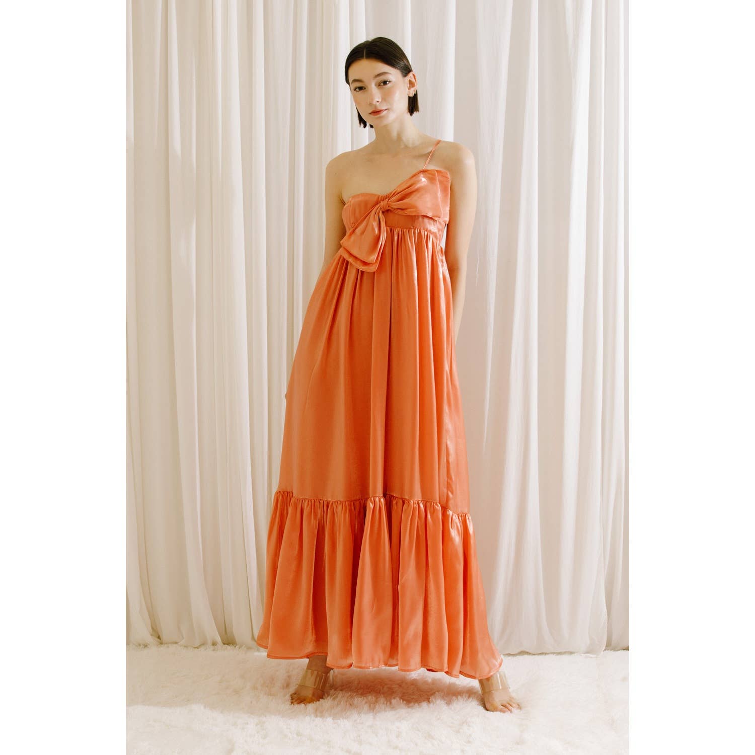 STORIA - Wholesale Dress - Women's - HD2231- SATIN METALLIC SHEEN MAXI BOW DRESS8