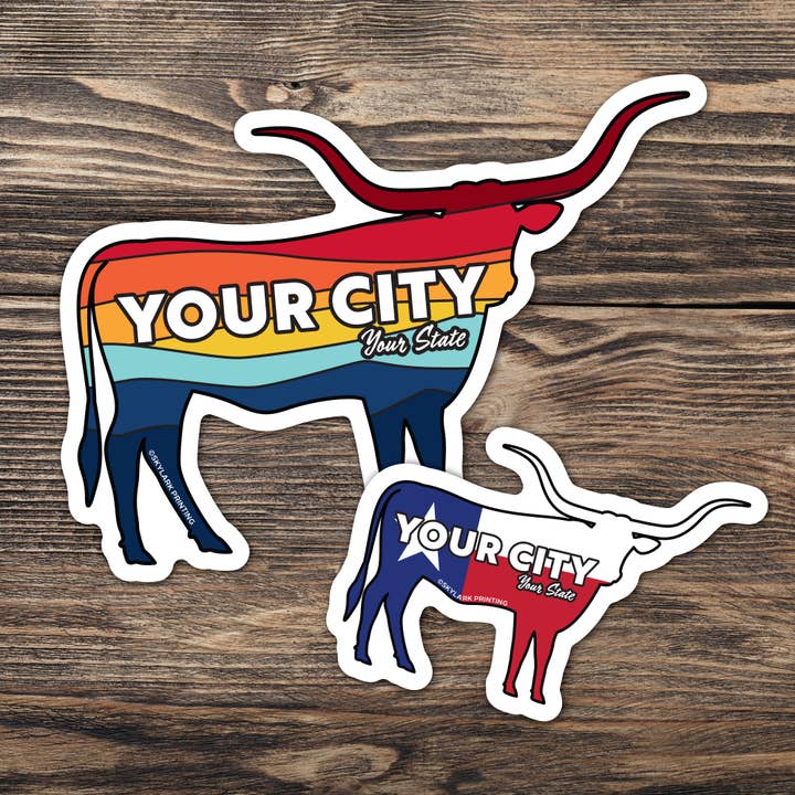 Custom Longhorn Souvenir Sticker with Your Text for wholesale by Skylark Printing
