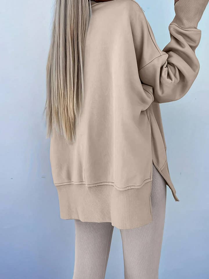 FULL TIME PURCHASE - Wholesale Lounge Set - Women's - Solid Color Oversize Slit Sweatshirt Ribbed Leggings 2pcsSet1