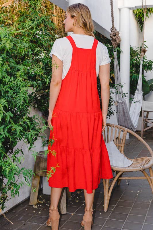 Oddi – wholesale Dress – Women's – Solid Button Sling Tiered Midi Dress2