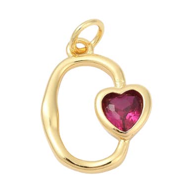 Gold Colette Red Cubic Zirconia Heart Charm for wholesale by The Charm Bar Company
