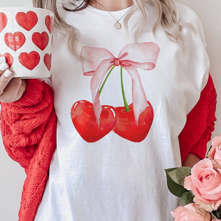Cherry Coquette Fruit Strawberry Cherries Heart Graphic Tee for wholesale by Par.tees by Party On!