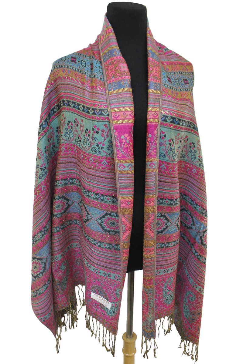 AS SHOWN Geometric Paisley Metallic Pashmina Shawl Scarf for wholesale on Faire9