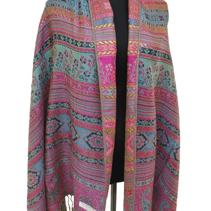 AS SHOWN Geometric Paisley Metallic Pashmina Shawl Scarf for wholesale on Faire9