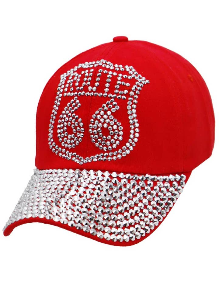 Route 66 Bling Rhinestone Cotton Baseball Cap for wholesale by Cap Zone