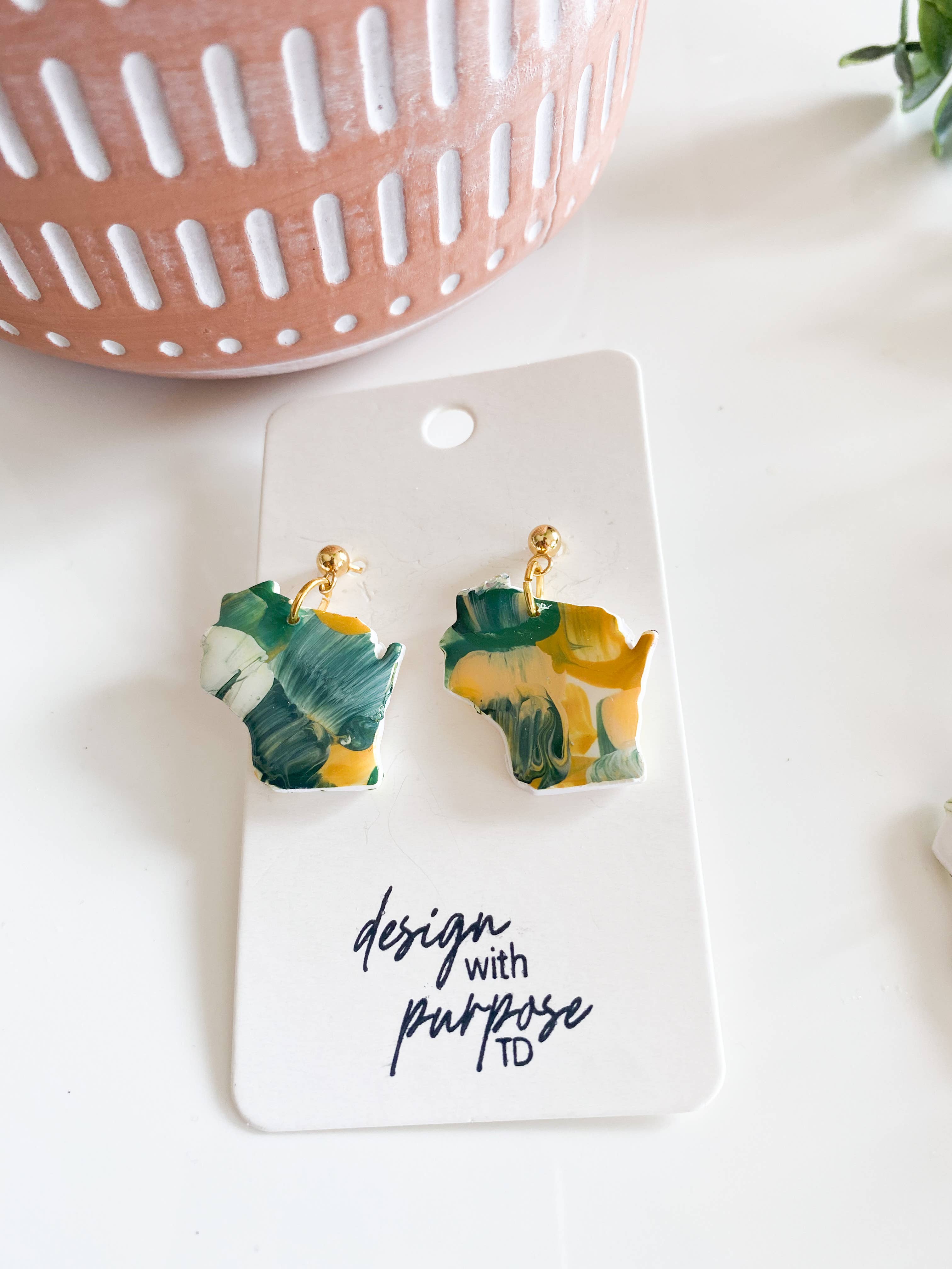 Design With Purpose - Wholesale Dangle Earrings - Hand Painted Green Bay Packers Earrings7