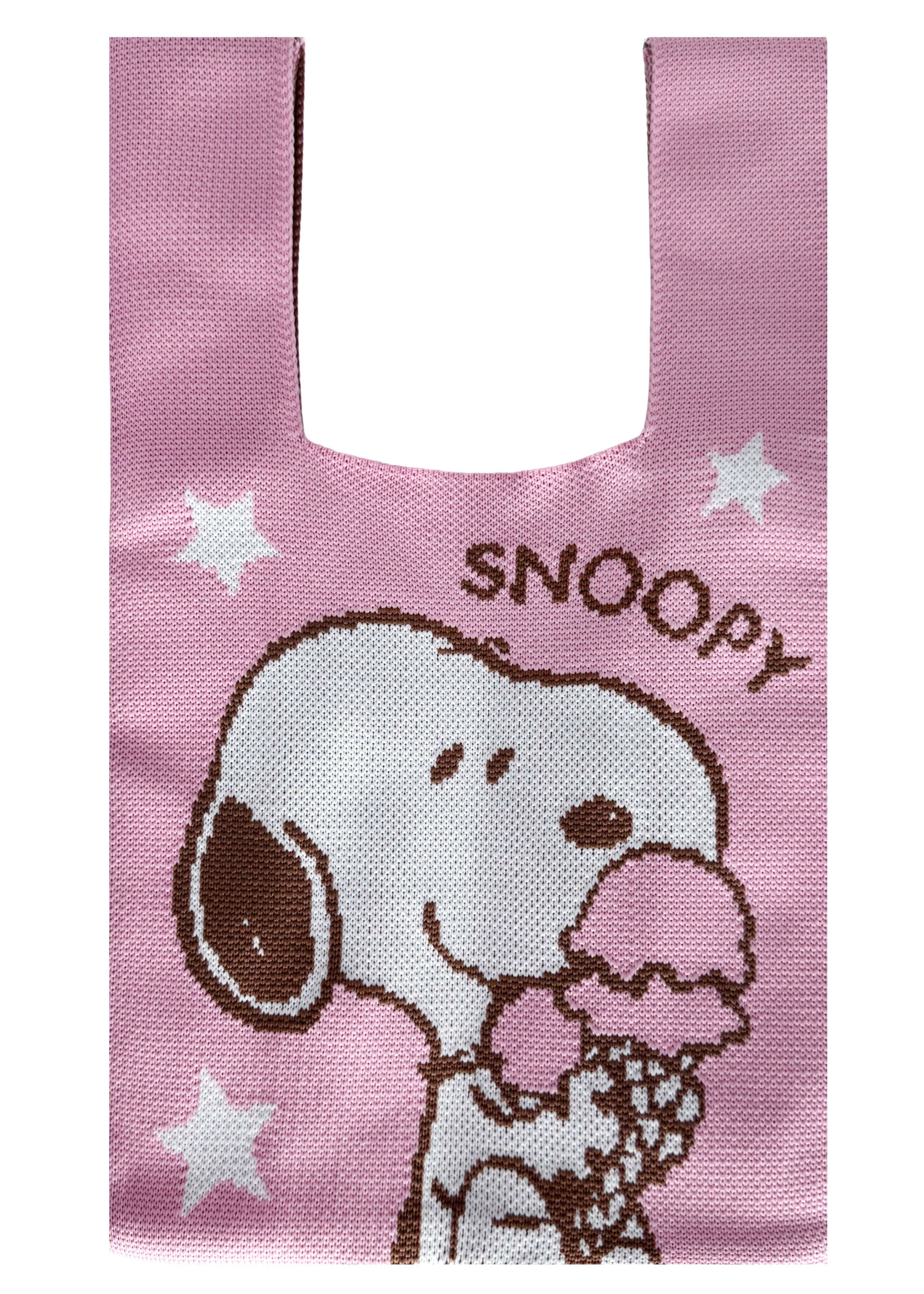 LASR – Großhandel Tragetasche – Damen – Erdnüsse Snoopy liebt Eiscreme gestrickte Baggu rosa Mini-Tasche2