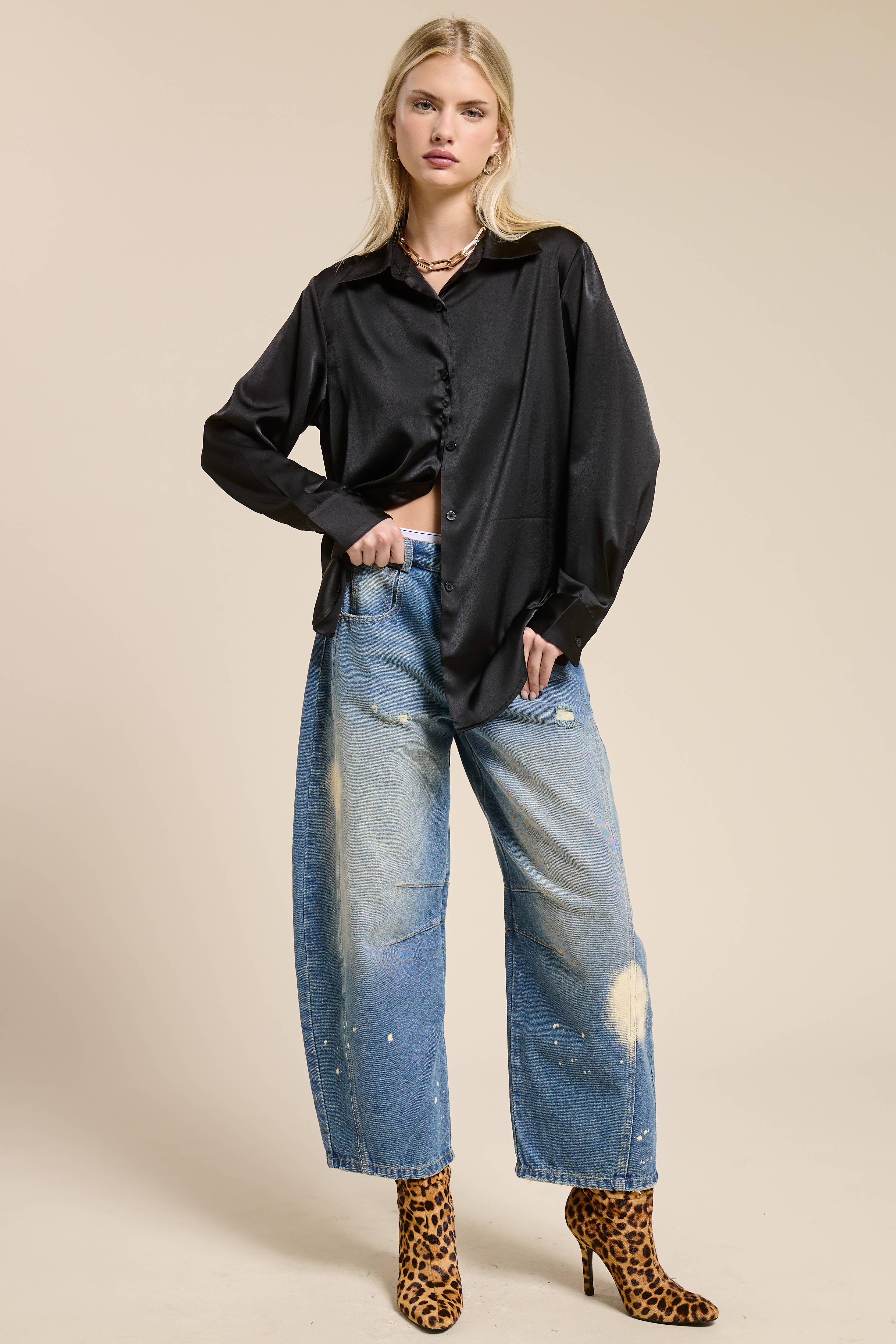 Mimosa - Vente Chemisier – femme - Blouse en satin soyeux à boutons7