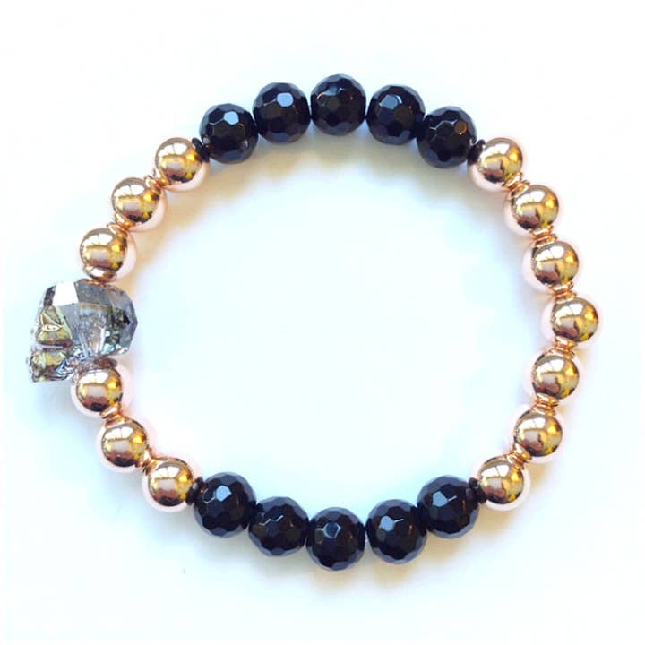 Swarovski Crystal Skull With Faceted Onyx & Rose Gold–Filled Stretch Bracelet por atacado de Solid Design Studios