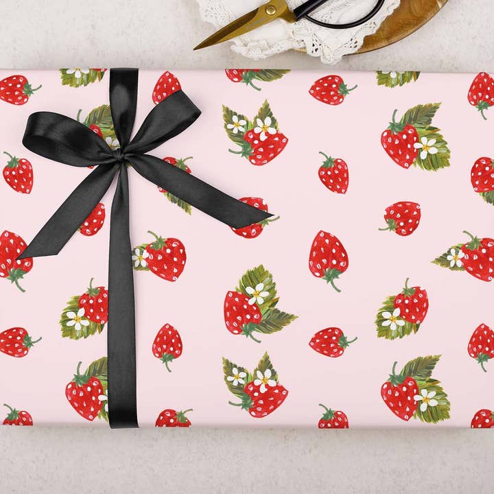 Making Meadows Ltd - Wholesale Flat Wrap - Strawberry Birthday Wrapping Paper | Gift Wrap