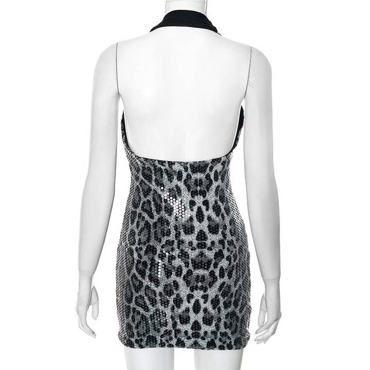 BELLISSIMA FASHION - Wholesale Dress - Women's - Leopard Print Halterneck Backless Bodycon Mini Dress(C)13