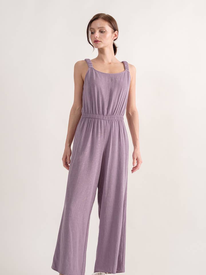 EVERYDAY LINEN ELASTIC STRAP JUMPSUIT WMJ2859 for wholesale by Wasabi + Mint
