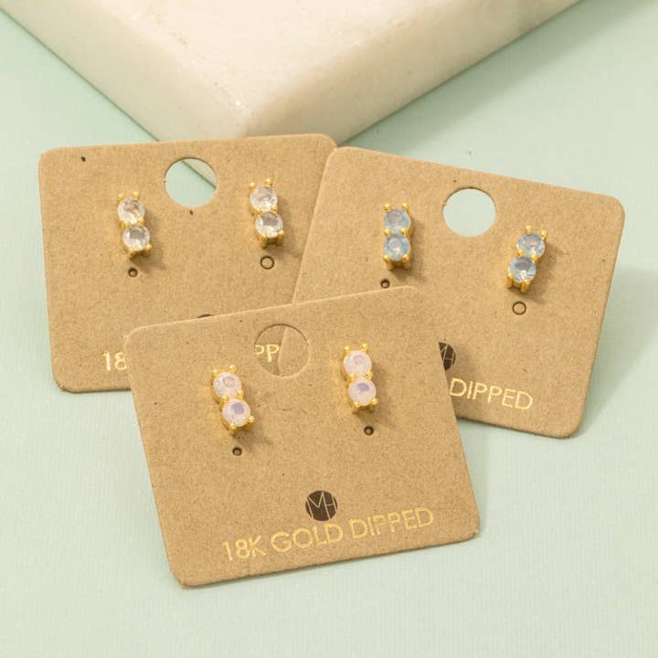 Gold Dipped Double Cz Link Stud Earrings for wholesale by Fame Accessories