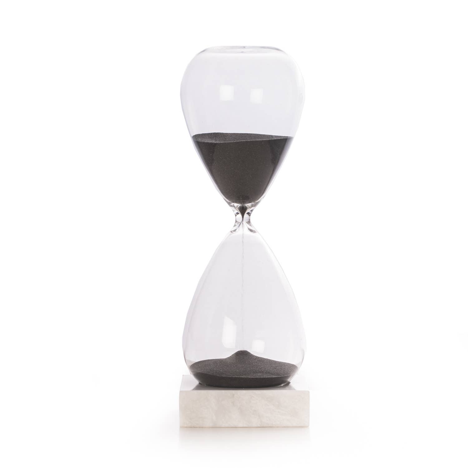 BeyBerk International - Wholesale Decorative Tabletop Object - 90 Minute Hourlass Sand Timer on Marble Base - Black Sand