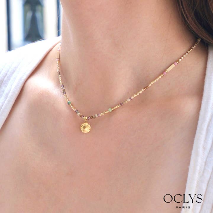 Oclys - Vente Colliers à pendentif - Collier pierres naturelles acier inoxydable Sani