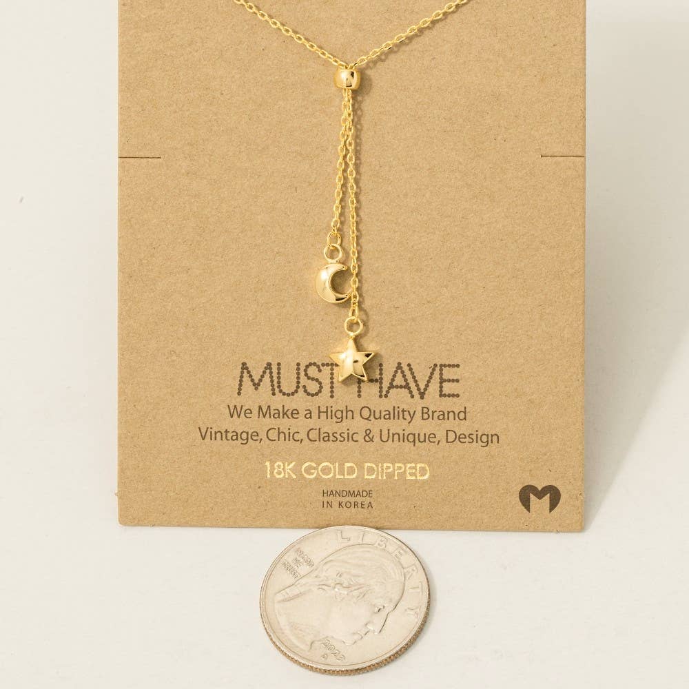 Fame Accessories - Wholesale Pendant/Charm Necklace - Gold Dipped Mini Moon And Star Lariat Y Necklace2
