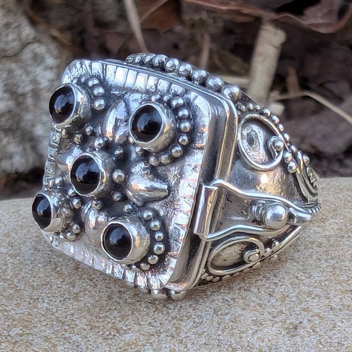 Gothic Large Square Poison Vessel Ring in Sterling Silver for wholesale by Silver Insanity