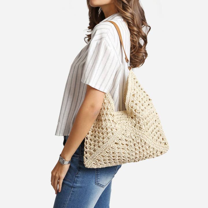MiMi Wholesale - Wholesale Tote Bag - Women's - JBG231 Marlie Straw Hobo Tote Bag
