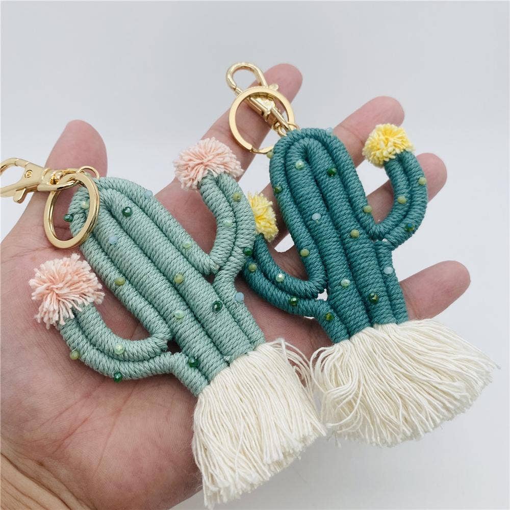 Mio Queena – wholesale Keychain – Women's – Green Plant Cactus Bohemian Bead Keychain5